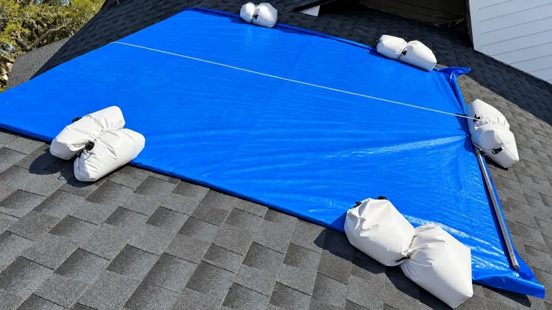 Non Destructive Roof Tarping Without Nails: How Tarpers Anchors Tarps With TarpBags® and Sandbags